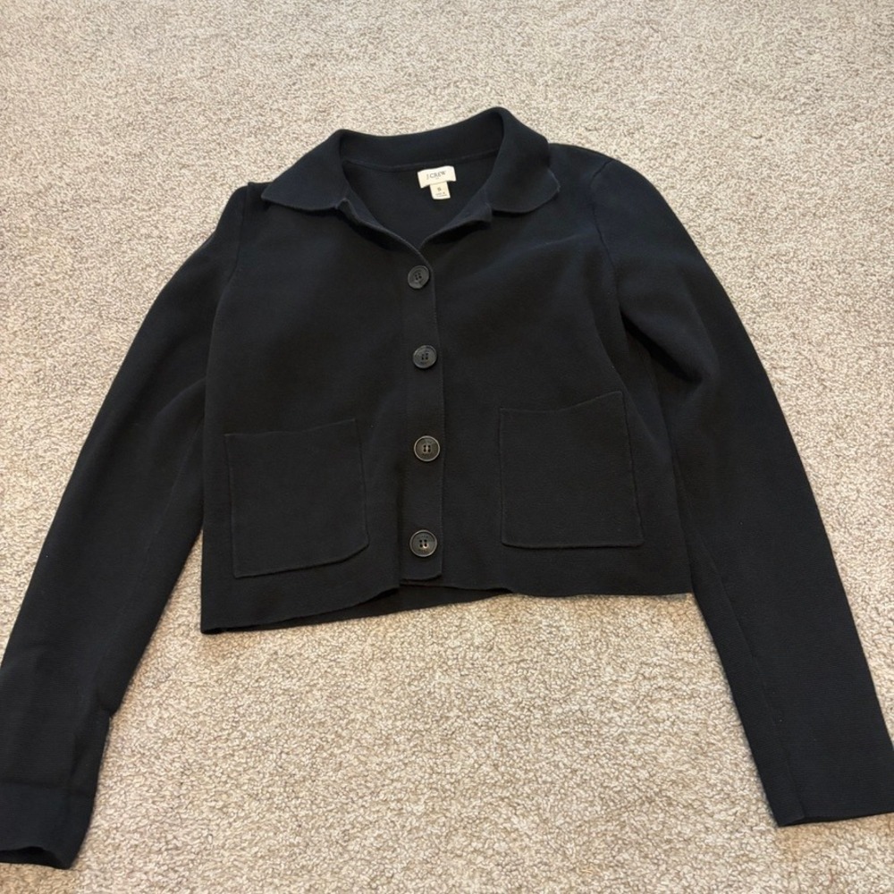 J.Crew Factory Polo Cardigan Sweater Womens S Black Button Front Minimalist